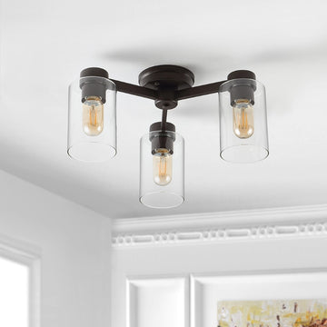Orville 17" Farmhouse Industrial Iron Cylinder LED Semi Flush Mount - JONATHAN Y